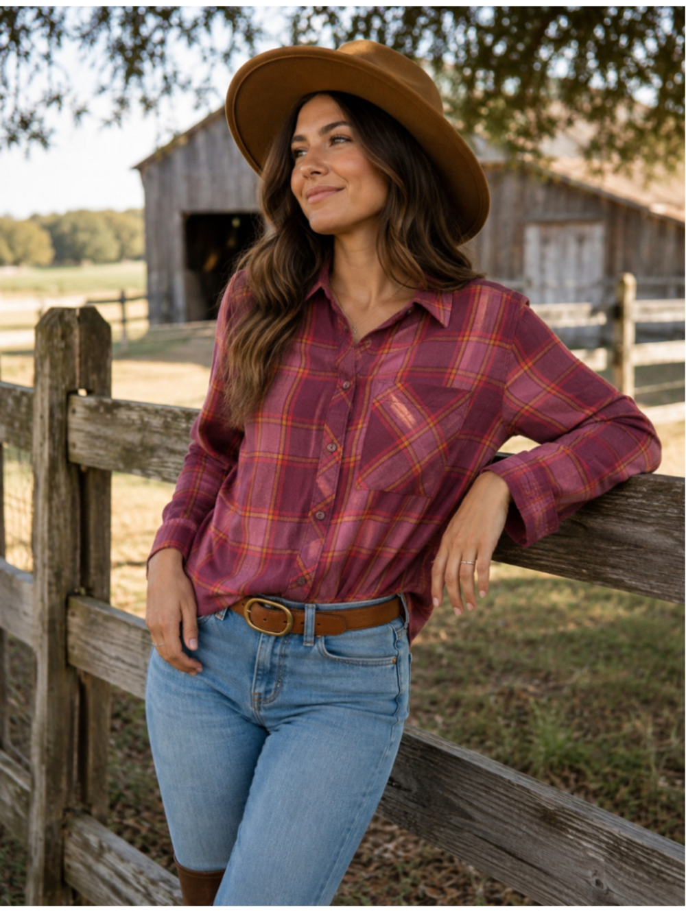 Arizona Jean Co boyfriend fit flannel window pane Deep Ruby XS